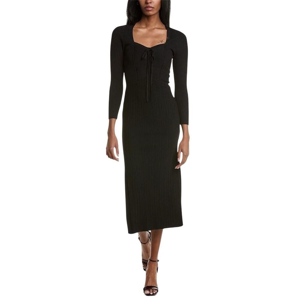 New Ba&sh Women's Black Long Sleeve Midi Edora Dress XS Bodycon Stretch 2277-27